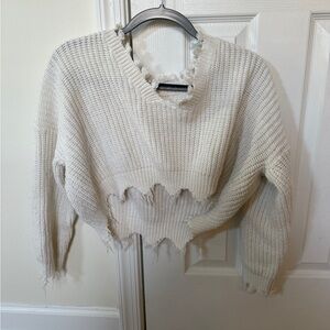 Frayed Hem white/cream Sweater